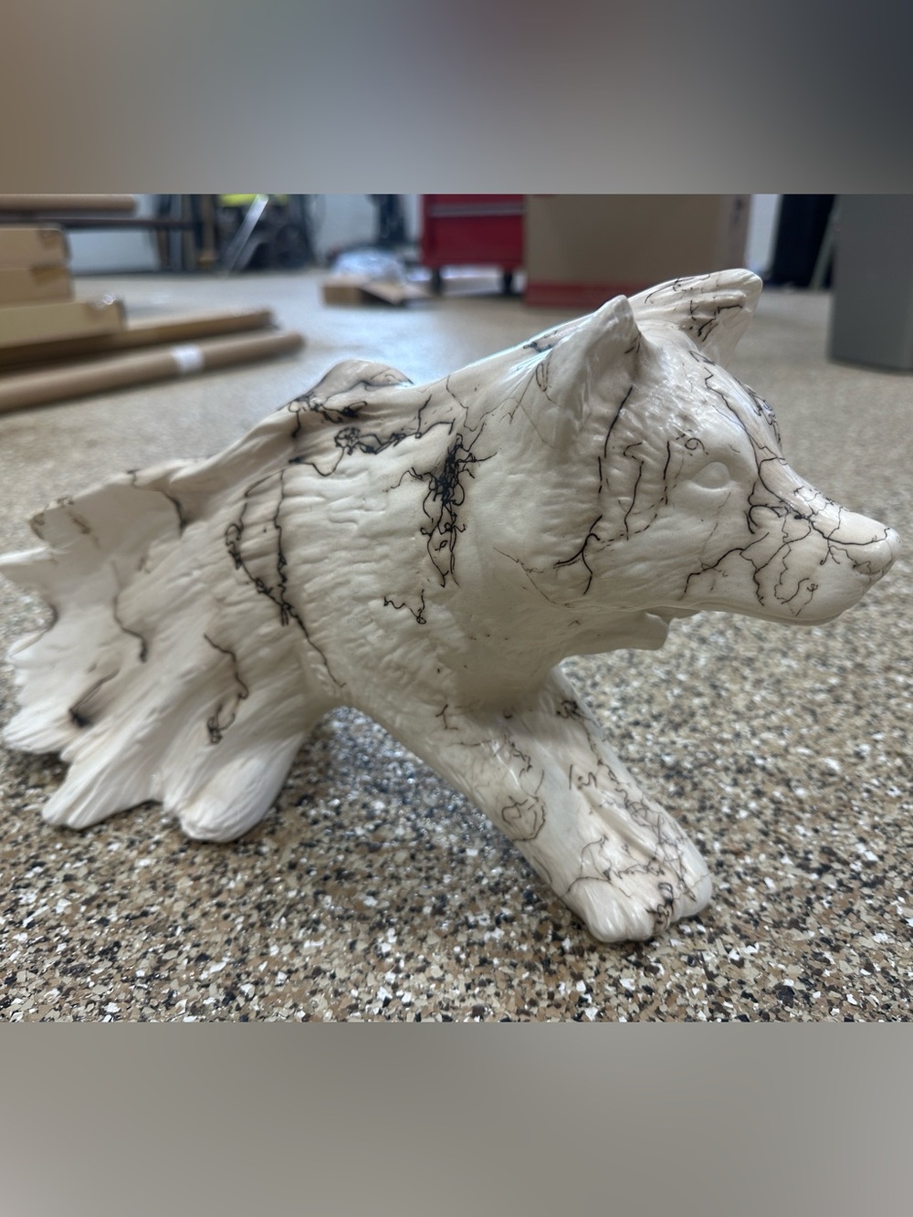 Horsehair pottery wolf sculpture